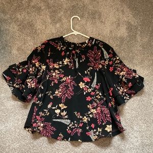 Black floral high neck blouse